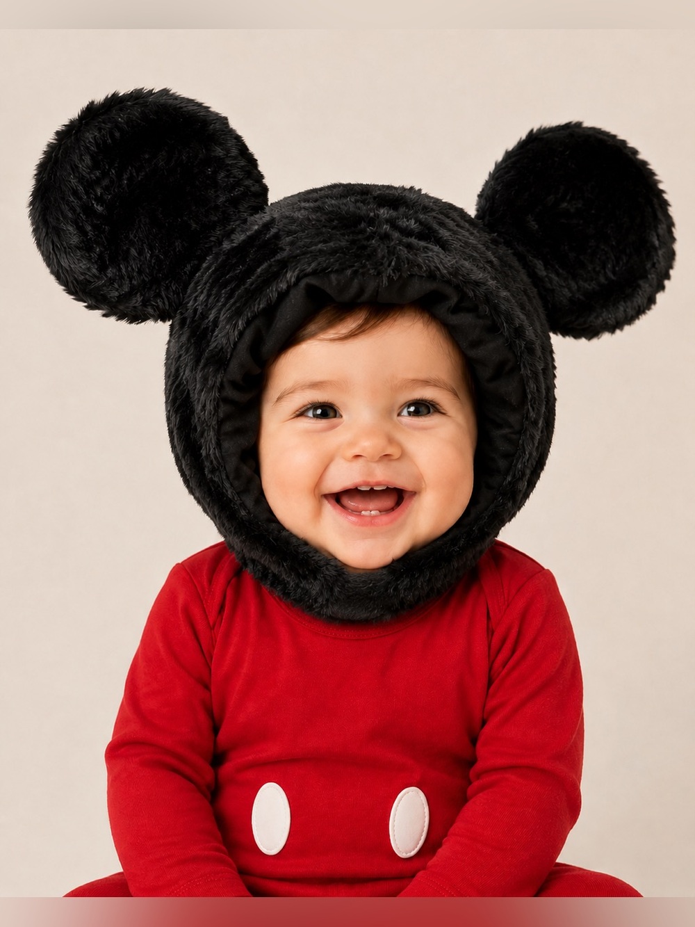 Rare Baby Toddler Mickey Black Plush Mouse Ear Hood Hat Costume Headwear Disney